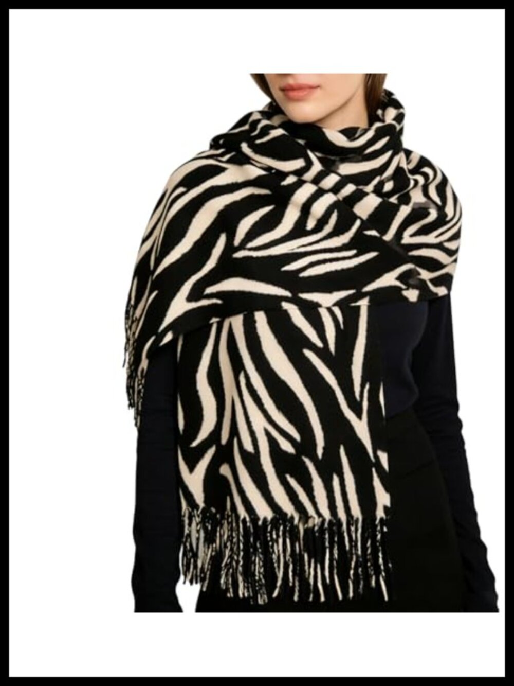 Oversized Zebra Print Tassel Scarf Shawl Wrap 100% Polyester